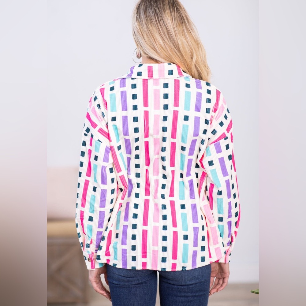 NWT Emily Wonder Pink Multicolor Geometric Print Jacket size large - Picture 3 of 8